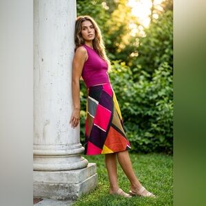 Ann Taylor Loft Pathwork Western Multicolor Geometric Women Flowy Skirt Size 0